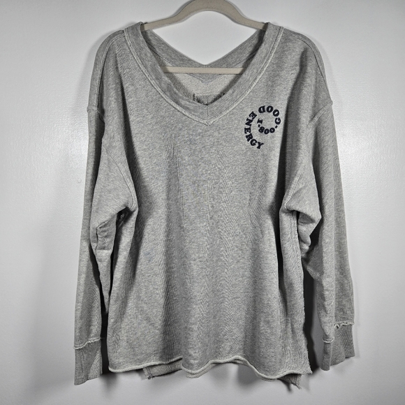 Aerie Wonder Good Energy Gray V-Neck Oversized Comfy Sweatshirt Size Medium - Picture 3 of 16